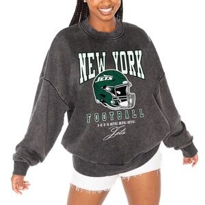 Gameday Couture Unisex New York Black Vintage Wash Crewneck Fleece Pullover|NEW